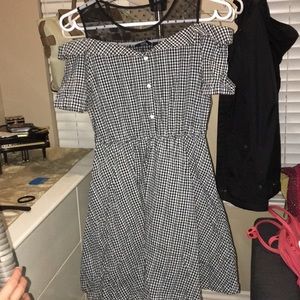 Black and white gingham off the shoulder dress